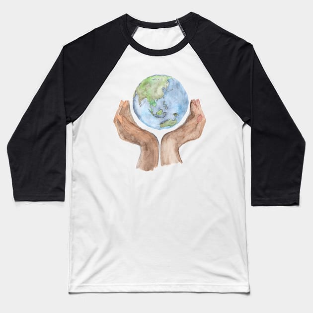 The Earth in your Hands Baseball T-Shirt by wiccked